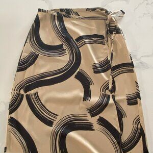 AWARE - Flowy, Long, Tan/Brown/Black, Graphic Pattern, Long Wrap Skirt -Size L